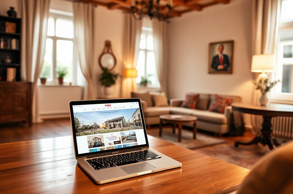 Gemütliche Wiener Ferienwohnung mit Laptop, der eine Buchungs-Website zeigt