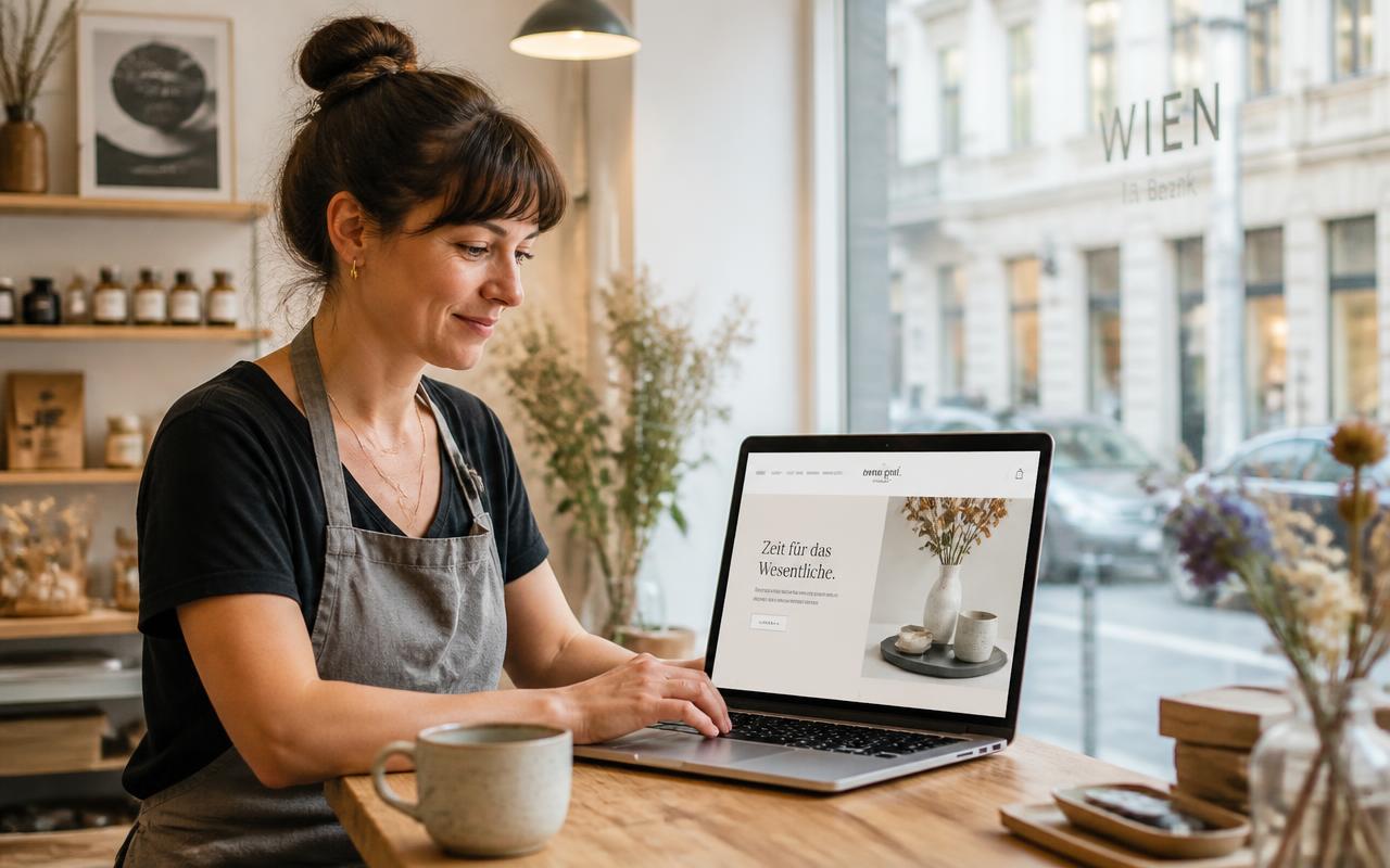 Kleinunternehmerin in Wien betreut ihre neue Website und ihr Google Unternehmensprofil
