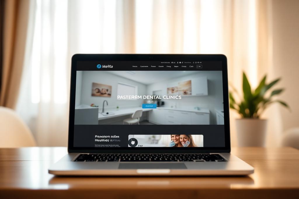 Professionelle Zahnarzt-Website auf Laptop-Bildschirm in einer modernen Wiener Zahnarztpraxis